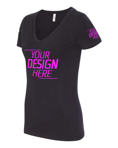 Custom Black Ladies V-Neck Short Sleeve T-Shirt – Your Design Here