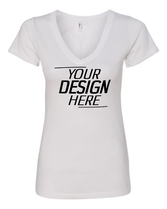 Custom White Ladies V-Neck Short Sleeve T-Shirt – Your Design Here